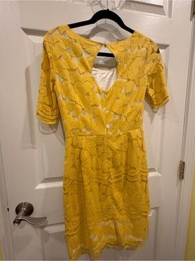 ANTONIO MELANI Yellow Lace Fit & Flare Dress